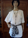Silver Diamond Mesh Ribbon Handcrafted Ladies T-Shirt with Black & White Scarf plus Necklace, Earrings & Bracelet Set - FayZen's Kreations