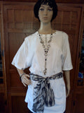 Silver Diamond Mesh Ribbon Handcrafted Ladies T-Shirt with Black & White Scarf plus Necklace, Earrings & Bracelet Set - FayZen's Kreations