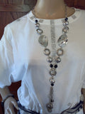 Silver Diamond Mesh Ribbon Handcrafted Ladies T-Shirt with Black & White Scarf plus Necklace, Earrings & Bracelet Set - FayZen's Kreations