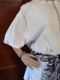 Silver Diamond Mesh Ribbon Handcrafted Ladies T-Shirt with Black & White Scarf plus Necklace, Earrings & Bracelet Set - FayZen's Kreations