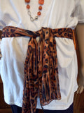 Orange Vintage Buttons Ladies T-Shirt with Black & Orange Leopard Scarf plus Necklace Set - FayZen's Kreations