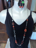 Orange Vintage Buttons Ladies T-Shirt with Black & Orange Leopard Scarf plus Necklace Set - FayZen's Kreations