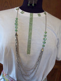 Green Diamond Mesh Ribbon Handcrafted Ladies T-Shirt with Scarf plus Necklace Set - FayZen's Kreations