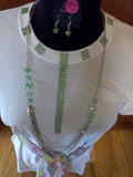 Green Diamond Mesh Ribbon Handcrafted Ladies T-Shirt with Scarf plus Necklace Set - FayZen's Kreations