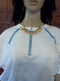 Turquoise Gem Hand Crafted Ladies T-Shirt with Sash plus Necklace Set & Bracelet - FayZen's Kreations