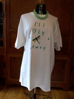 "I'll Fly Away" Unisex T-Shirt with Sequin Dragonfly Applique plus Necklace Set - FayZen's Kreations