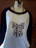 Snow Leopard Bow Appliqué Unisex Baseball Shirt plus Necklace Set - FayZen's Kreations